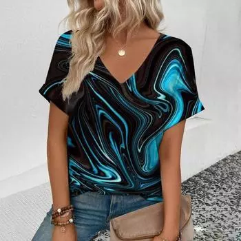 Цветная масляная живопись Tie Dye 3D принт футболки женские футболки с V-образным вырезом и коротким рукавом Y2k Harajuku уличная одежда футболки топы женская одежда S