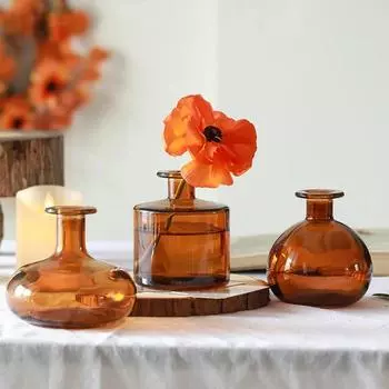 Цветная мини-стеклянная ваза с маленьким горлышком, прозрачная настольная ваза для гидропонной цветочной композиции, украшение для дома