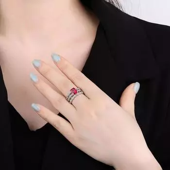 Цветная модель сокровища Куайшоу, двухцветный рубин, красный корунд, розовый бриллиант, изумруд, прямоугольное открытое кольцо, модное.