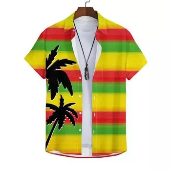 Цветная полосатая винтажная мужская рубашка Palm 3D Printed высококачественная одежда свободная рубашка большого размера модная повседневная рубашка с короткими рукавами S
