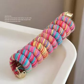 Цветная пряжа, петля для волос с телефонной линией, эластичная повязка для волос с допамином, круглая коса, осенние и зимние аксессуары для волос в виде хвоста розовый