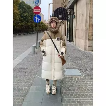 цветная пуховая хлопковая подкладка женская длинная утолщенная свободная одежда зимняя хлопковая подкладка куртка M