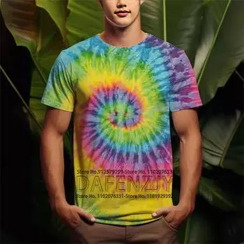 Цветная радужная футболка с принтом тай-дай для мужчин, топ с коротким рукавом, 3D, повседневная уличная мужская футболка, мужская винтажная одежда L синий