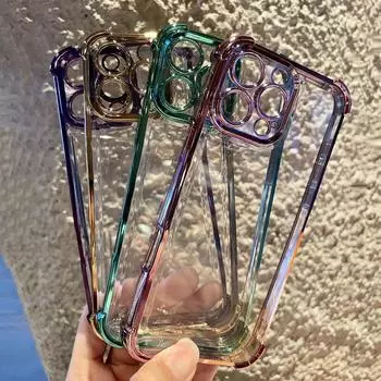 Цветная рамка из прозрачного ТПУ мягкого чехла для телефона iPhone 16 Pro Max 15 Pro 14 13 12 11 глянцевый противоударный защитный бампер для объектива iPhone 16 чёрный