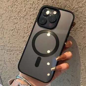 Цветная рамка прозрачный акриловый магнитный чехол для телефона iPhone 16 Pro Max 15 14 Pro 11 13 12 11 для Magsafe противоударный защитный чехол для объектива TPU прозрачный чехол iPhone 16 чёрный