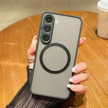 Цветная рамка прозрачный матовый магнитный чехол для Samsung S25 S24 FE S23 Ultra S22 A16 A55 A15 A54 A35 для Magsafe тонкий противоударный защитный объектив телефона чехол Samsung S25 чёрный