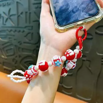 Цветная расписная цепочка для телефона с карточкой, милый бант из бисера, брелок с подвеской, ремешок для запястья, чехол для наушников, подвеска, украшение на сумку зелёный