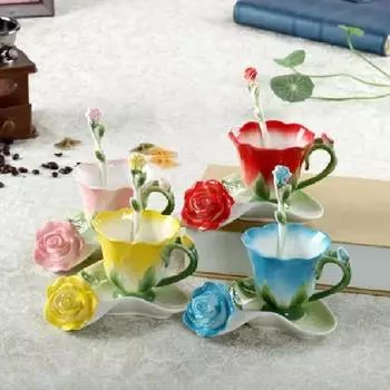 Цветная рельефная керамическая кофейная чашка с блюдцем, эмалированная чашка с цветком, офисная чашка для послеобеденного чая, чайная чашка, бытовая посуда для питья 101-200ml