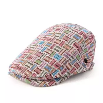 Цветная решетчатая шляпа, мужская летняя дышащая солнцезащитная шляпа, британский ретро-берет, женская кепка с козырьком розовый