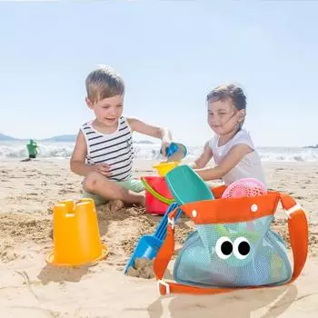 Цветная сетчатая пляжная сумка с застежкой-молнией, большая вместительная сумка для морских ракушек, сумка для хранения пляжных игрушек с регулируемыми плечевыми ремнями зелёный