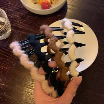 Цветная шерстяная большая волнистая повязка на голову женская иностранная мода нескользящая с зубцами заколка для волос мытье лица высокий череп верхняя повязка на голову аксессуары для волос