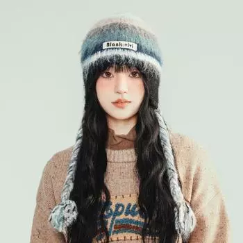 Цветная шерстяная шапка женская осенне-зимняя новая плюшевая вязаная шапка в тон цвета показывает маленькое лицо, сохраняет тепло и холод и защищает M56-58cm чёрный