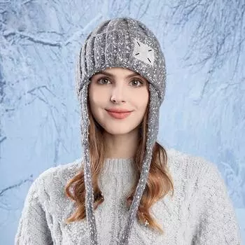 Цветная шерстяная шапка женская зимняя утепленная защитная вязаная шапка-пуловер шапка-бомбер чёрный