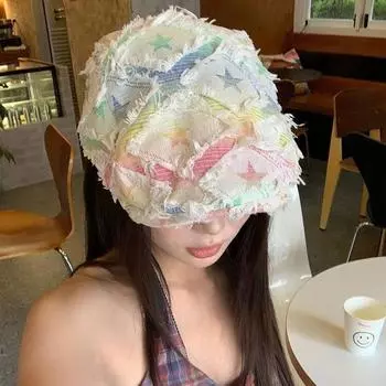 Цветная шляпа с грубой кромкой вперед, женская летняя универсальная, с большими полями, показывающая лицо, маленькая беретка, показывающая большое лицо, тонкая шляпа прилив M56-58cm