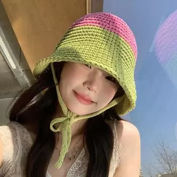 Цветная соломенная шляпа для женщин, универсальная летняя японская солнцезащитная шляпа и солнцезащитная шляпа, освежающая рыболовная шляпа для прогулок M56-58cm