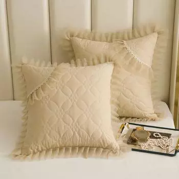 Цветная стеганая квадратная подушка Ткань для подушки Рукоделие Подушка для спины дивана Подушка для гостиной Наволочка для подушки Эркер Прикроватная декоративная подушка Съемная и моющаяся Champagne gold 45x 45cm [pillowcase 1]]