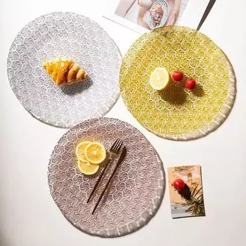 Цветная стеклянная десертная тарелка с цветочным узором, посуда для дома, гостиной, западной кухни, фруктов и закусок, столовые приборы для кухни 33cm золотой