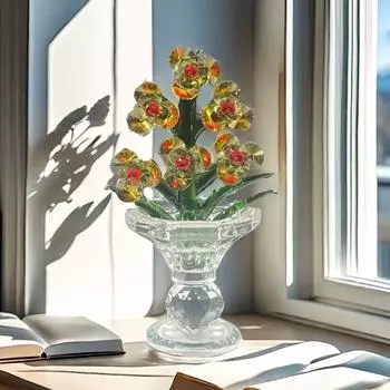 Цветная стеклянная статуэтка-цветок, хрустальные поделки, букет цветов, пресс-папье, украшения для стола, настольные украшения розовый