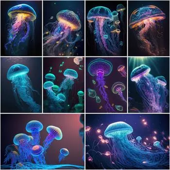 Цветная светящаяся медуза, личность, сделай сам, полная дрель, алмазная декоративная картина Full Round 20x30CM