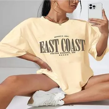 Цветная свободная футболка восточного побережья, забавная летняя стильная свободная футболка, женская модная повседневная хлопковая эстетичная футболка S бежевый