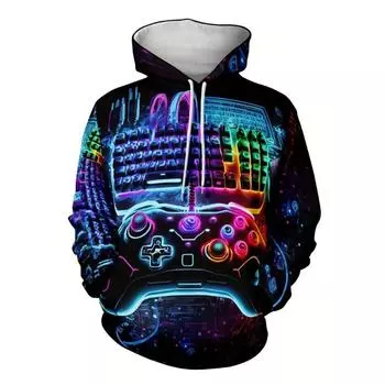 Цветная технология игровой контроллер печать мужская повседневная толстовка с длинными рукавами модная уличная молодежная толстовка с капюшоном верхняя часть для активного отдыха 100
