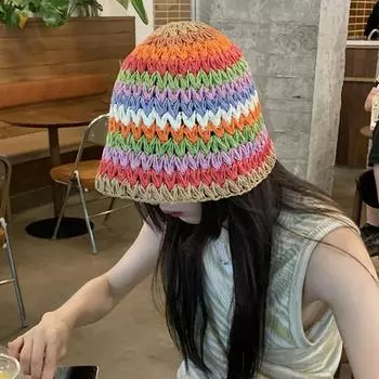 Цветная тканая соломенная шляпа, женская летняя полая рыбацкая шляпа, дышащая шляпа-ведро, солнцезащитная шляпа Tide Gorros Para Nia Sombreros 56-58cm