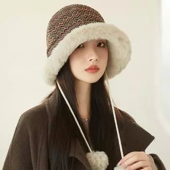 Цветная толстая плюшевая шапка рыбака с двойным шаром, женская зимняя ветрозащитная теплая вязаная шапка для защиты ушей красный