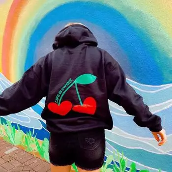 Цветная толстовка с капюшоном Life Is Sweet, женские толстовки с капюшоном, пуловеры, унисекс, графический, из чистого хлопка, эстетичный топ, джемпер, толстовки S чёрный