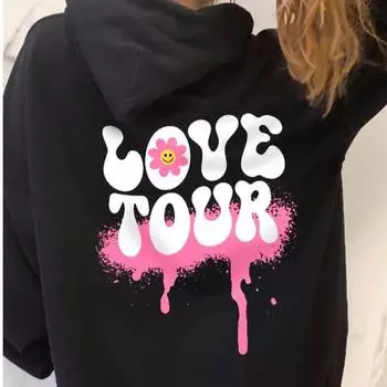 Цветная толстовка с капюшоном Love Tour Smile, женская толстовка с капюшоном, пуловеры, унисекс, чистый хлопок, эстетический топ, джемпер, толстовки S чёрный