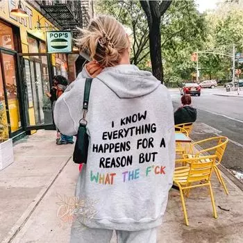 Цветная толстовка с капюшоном «Я знаю, что все случается» женская толстовка с капюшоном Пуловеры с цитатой унисекс чистый эстетический хлопковый топ-джемпер с капюшоном S чёрный