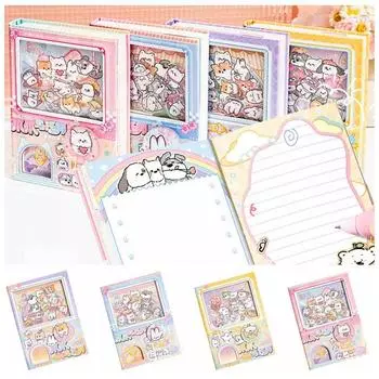 Цветная внутренняя страница Маленький блокнот Трясущийся квадратный блокнот для записей Портативный мультяшный блокнот Дневник синий