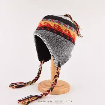 Цветная вязаная шапка с косами для женщин, осенне-зимняя теплая защита для ушей, вязаная крючком вручную шерстяная шапка-пилот Lei Feng для мужчин One Size серый