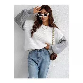 Цветная вязанная белая женская блузка-свитер с рукавами оверсайз Thessaloniki