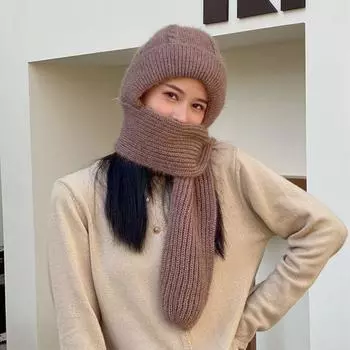 Цветная зимняя теплая шапка ветрозащитная бархатная шапка-поло Женская шапка-бини Вязаная шапка Шапки-шарфы Комплекты