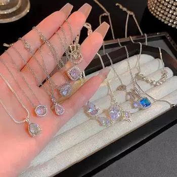 Цветное цирконовое ожерелье, геометрическое ожерелье неправильной формы для женщин и девочек, элегантная цепочка для свитера, ювелирные изделия, аксессуары, подарки A13