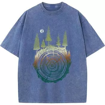 Цветное кольцо дерева Мужская стираная футболка из хлопка Свободная повседневная отбеленная футболка Новинка Модная отбеленная футболка Топы Футболка S