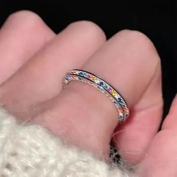 Цветное кольцо с цирконием, модное изысканное ювелирное изделие, открытое кольцо, женское, стерлинговое серебро 925 пробы, стиль ins, мода высокого класса opening adjustable