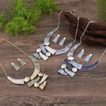 Цветное масло, выдолбленные геометрические линии, серьги, ожерелье, комплект для женщин, комплект ожерелья высокого класса