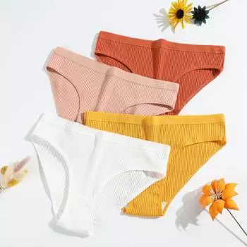 Цветное нижнее белье из чистого хлопка с нитками, женское, с низкой талией, дышащее, хлопковое, спортивное, с обхватом бедра, сексуальные треугольные трусики S белый