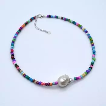 Цветное ожерелье, белый натуральный жемчуг в стиле барокко, кулон, женские украшения в богемном стиле 39cm