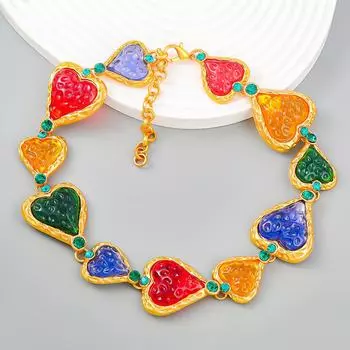 Цветное ожерелье из сплава смолы в форме сердца - стиль бохо-хип-хоп