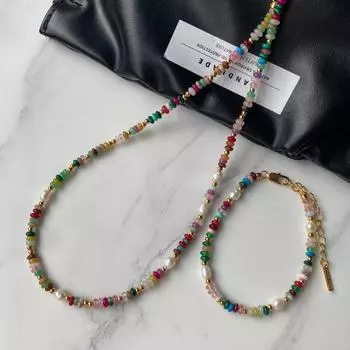Цветное ожерелье с глазурью из допамина, легкая роскошная нишевая цепочка для ключей, аксессуары из натурального камня и жемчуга, цепочка на шею