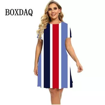 Цветное полосатое платье, летняя мода, уличное повседневное свободное платье, женское, большого размера, с коротким рукавом, элегантное, женское, офисное, мини-платье S