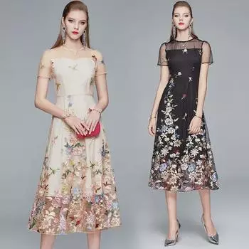 Цветное вышитое облегающее платье с высокой талией для женщин - выпуск 2025 г. Large абрикосовый