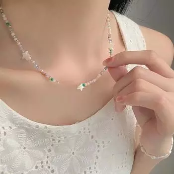 Цветное женское ожерелье из бисера в виде звезды: Модный, универсальный, нишевый дизайн, цепочка на ключицу, простой и уникальный. beaded five-pointed star necklace
