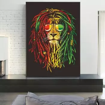 Цветное животное Лев настенное искусство граффити картины для интерьера плакаты и принты HD картинки для декора гостиной холст живопись 21x30cm No Frame