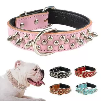 Цветной 2023 PU кожаный с заклепками прочный анти-укусный ошейник для собак чокер для кошек ожерелье для домашних животных цепи для собак XXS чёрный