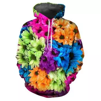 Цветной 3D-принт с цветочным принтом для женщин, толстовки с длинным рукавом, повседневная уличная толстовка с цветочным принтом для женщин, осенне-весенние пуловеры XXS