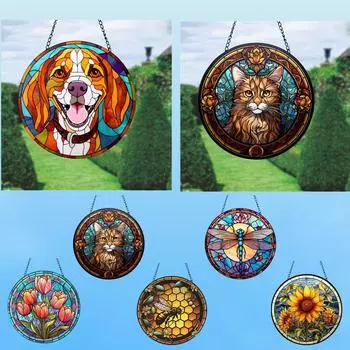 Цветной акриловый подвесной светильник для украшения дома, настенное украшение серии «Животные и растения», акриловый наружный светильник-ловитель света в стиле ретро One Size