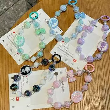 Цветной акриловый ремешок для мобильного телефона, универсальный, милый, модный, с кусочками розы, бисерный, цепочка для мобильного телефона, сумка, украшение, подвеска фиолетовый